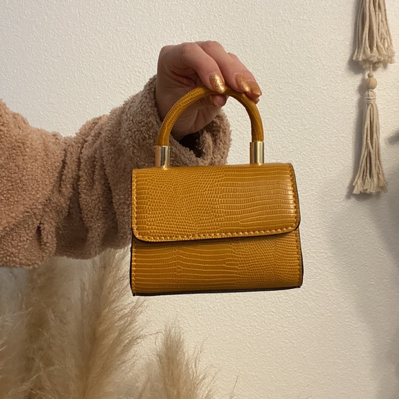 Y2K Topshop mini bag crossbody purse yellow brown gold hardware - Picture 14 of 16